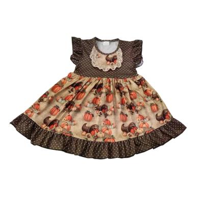 China Viable Newest Thanksgiving Day 2019 girls oversized dresses feature pumpkin print whosale baby clothing for sale