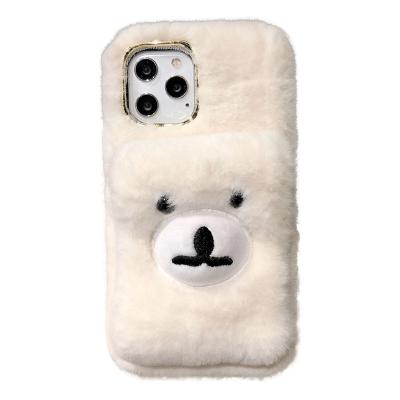 China Design Shockproof Warm Gift Cartoon Plush Fur Wrist Phone Protective Cover for sale