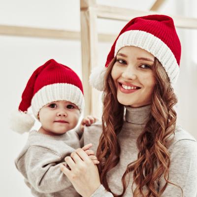 China 100% Acrylic Warm Winter Bucket Hat Mum and Baby Knitted Christmas Hats for Kids Gift Kid Knitting Beanie Hat Outfit for sale