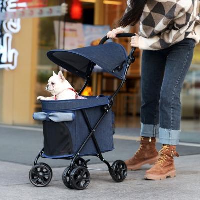 China Durable Portable Folding Lightweight Pet Cart Cat Small Dog Cheap Stroller Travel Carrier for sale