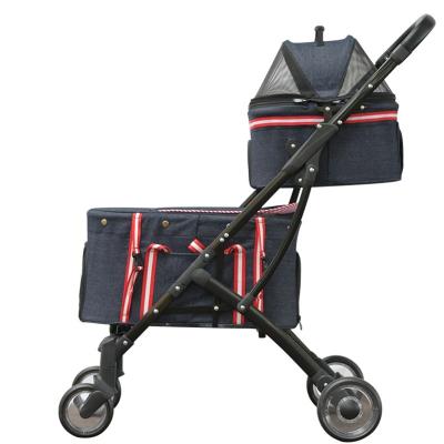 China Viable Portable Folding Dog Cat Stroller Detachable Cart Double Travel Carts for sale