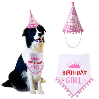 China Custom Viable Birthday Scarf Dog Bandanas Bibs With Hat Cap Girl for sale