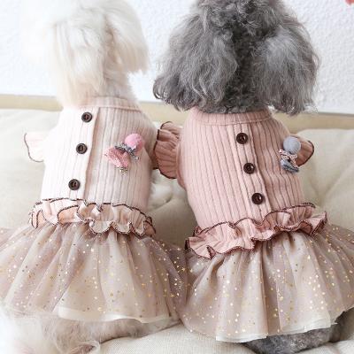 China Sustainable Princess Star Gauze Fly Sleeve Pet Dresses Dog Winter Clothes for sale