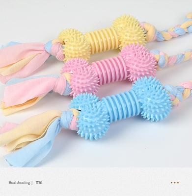 China Dog Bone Toy Pastel Color TPR Viable Non-Toxic Rubber Dog Chew Toys With Rope Pet Training Toy Wholesale for sale