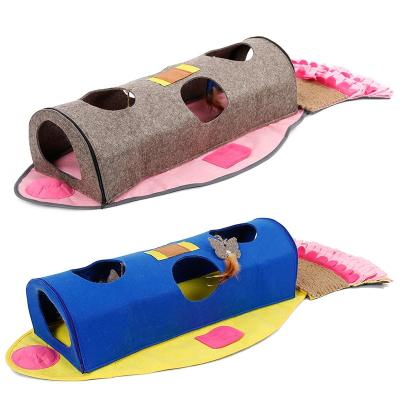 China Sustainable Functional Fish Shape Cat Tunnel With Liner Mat And Nuzzle Training Tail for sale