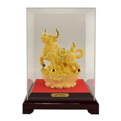 China Minimalist Custom Advanced 2021 Chinese New Year Metal Crafts With 24K 99.9% Pure Gold Plating Bull Statue for sale