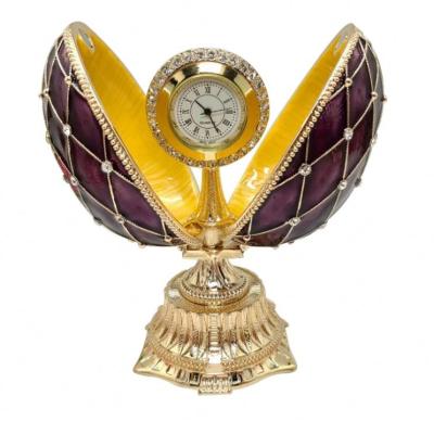 China Europe Chinese Factory Wholesale Thousands Style Metal Pewter Enamel Luxury High Quality Jewelry Box With Russian Faberge Egg Clock for sale