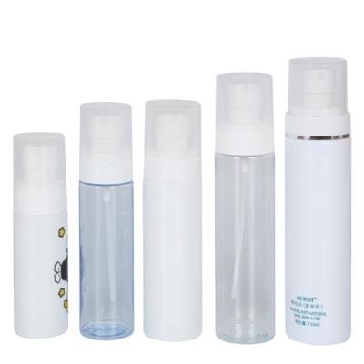 China 60ml 80ml 100ml 120ml 150ml PET Cosmetic Flat Shoulder Plastic Bottle White Spray Moisturizing Water Toner Bottle for sale