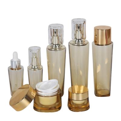 China 50ml 150ml 200ml Cosmetic Heavy Wall PETG Bottle With Pump And Cap Acrylic Cream Jar Of 15/50g Family Cosmetic Set Packaging for sale