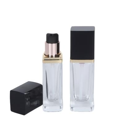 China Square Shape 30ml Cosmetic BB Cream Makeup Base Transparent Glass Bottle for sale