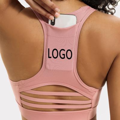 China Breathable Women Pocket Yoga Bra Shakeproof Quick Dry Back Crop Tops Sports Workout Fitness Activewear Bra for sale