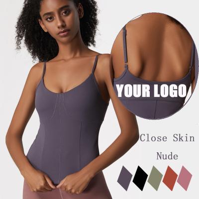 China Breathable Women's Nude 80%Nylon 20%Spandex Adjustable Shoulder Strap Sports Yoga Fitness Running Tank Tops for sale