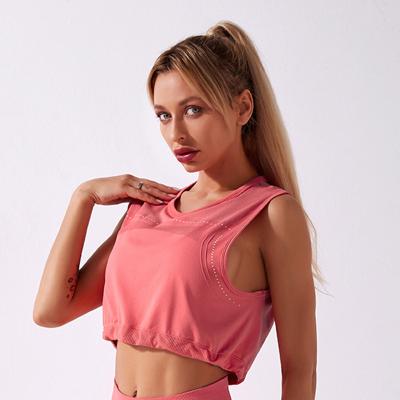 China Latest Breathable Women's Seamless Yoga Crop Tops Drawstring Sleeveless Breathable Fitness Sport Yoga Tops for sale