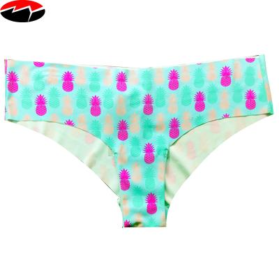 China OEM Lady Underwear Women Hipster Antibacterial Colorful Fruit Printing Satin Seamless Glued Panties for sale