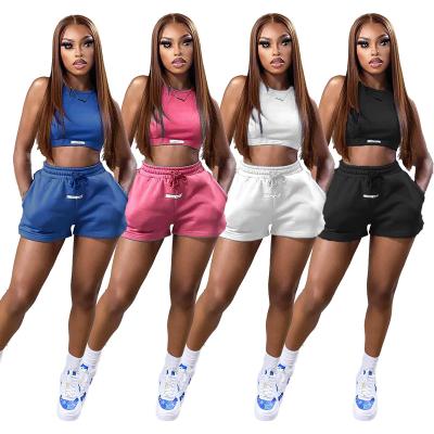 China New Viable Sexy Custom Logo Crop Tops Shorts Tracksuits Two Piece Set For Women for sale