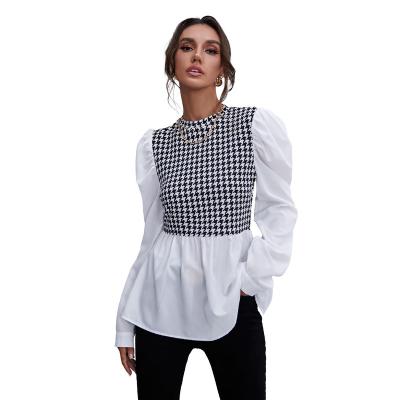 China New Washable Summer Autumn Long Sleeve Sexy O Neck Tops Plaid Printing Long Sleeve Women Shirts for sale