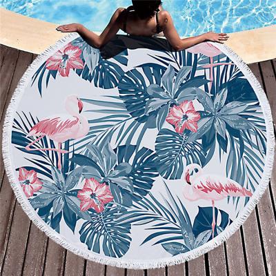 China Custom Compressed Logo Print Beauty Flamingo Round Microfiber Beach Towel for sale