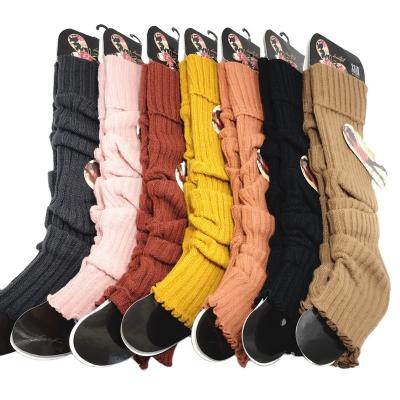 China Acrylic and cotton Autumn and Winter Long Socks Loose Leg Cover Retro Knee Vertical Stripe Yellow Knitted Wool Warm Leg Cover for sale