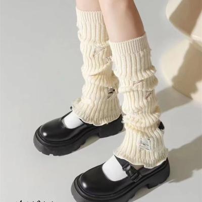 China Acrylic and cotton Autumn and Winter Long Socks Loose Leg Cover Retro Knee Vertical Stripe Yellow Knitted Wool Warm Leg Cover for sale