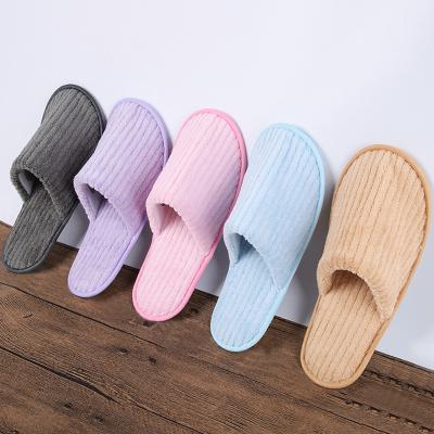 China Custom Hotel/Travel/Logo Hotel Slippers Black Waffle Disposable Coral Fleece Home Spa White Slippers High Quality Indoor Hotel Slippers for sale