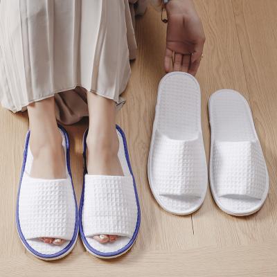 China China Women Men Hotel Bathroom Indoor Wholesale White Cotton Waffle Disposable Hotel / Travel / Open-toed Slippers for sale