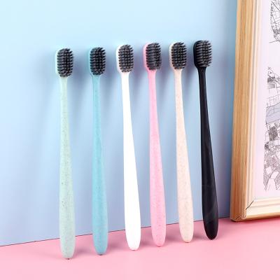 China Eco-friendly Disposable High Quality Independent Packing Wheat Straw Tooth Brush Toothbrush With Natural Biodegradable Charcoal Bristle for sale