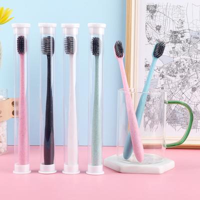 China Disposable Eco Friendly Biodegradable Bamboo Charcoal Soft Stiffens Wheat Straw Toothbrush for sale