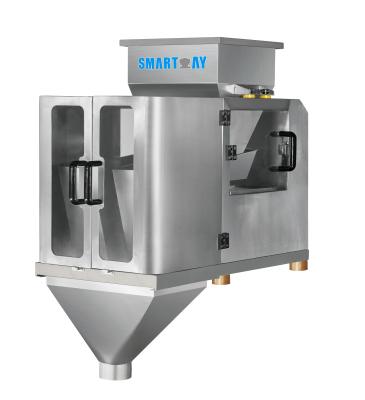 China Automatic Weighing Food Bag Low Cost Digital Filler 2 Head Linear Weigher For Soybean Small Business for sale