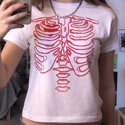 China Gothic women's streetwear 90s streetwear t-shirt 90s streetwear t-shirt 90s streetwear e-girl e-girl crop top y2k harajuku casual punk skull o-neck casual thin top t-shirt summer for sale