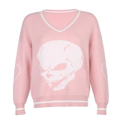 China Autumn Winter Woman Sweaters Gothic Fashion Print Anti-wrinkle Skull Loose Harajuku Sweater Y2K Knitted Sweater for sale