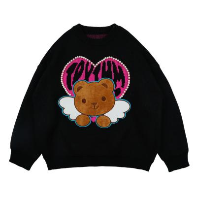 China 2021 Autumn/winter new sweater oversized lazy wind pearl love bear loose sweater Anti-wrinkle for sale