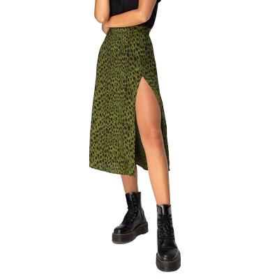 China Summer Anti-static Women's Leopard Print Skirt High Waist Ladies Side Split High Waist A-Line Skirt for sale