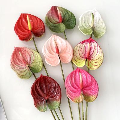 China hot selling small artificial plastic anthurium flowers true duct tape contact for wedding party decoration flower for sale