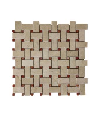 China Parquet Wall Decoration Basket Weave Back BrownRed Stone Marble Splash Mosaic Slabs for sale