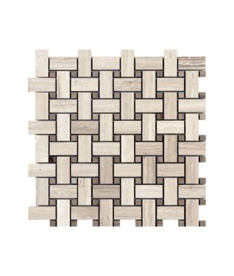 China Parquet Building Materia Brown Basket Weave Stone White Marble Mosaic Slabs for sale