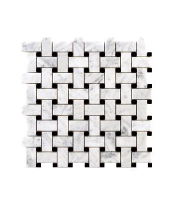 China Parquet Carrara Basket Weave Nero Black Stone Art Stone Mosaic for sale