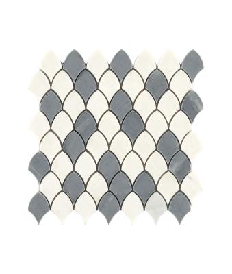 China Parquet Fashion Design Fish Scale Stone Backsplash White Blue Marble Mosaic Slabs for sale