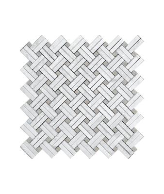 China High Quality White Parquet Carrara Basket Weave Marble Stone Backsplash Mosaic Slabs for sale