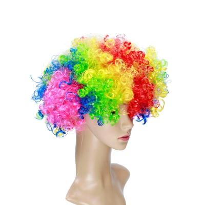 China 120G Yarn Halloween Wigs High Temperature Curly Fluffy Short Afro Synthetic Funny Clown Party Wigs 80s 70s Disco Party Colorful Wigs for sale