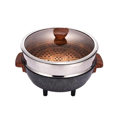 China Household 32cm Black Round Electric Stone Nonstick Electric Hot Pot Cooker for sale