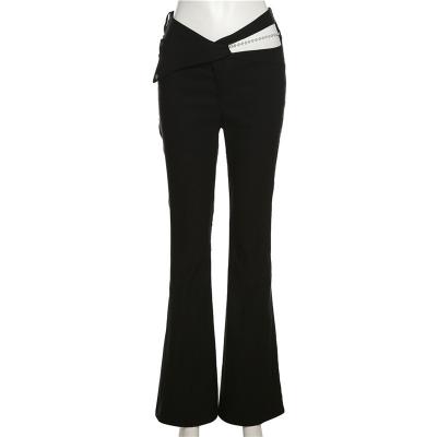 China 2022 New Anti-static Spring Women's Solid Color High Waist Slim Hollow Out Flared Pants for sale