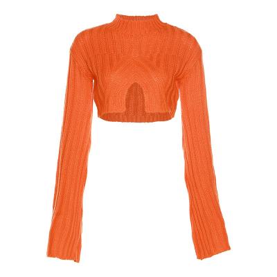 China 2022 European and American style breathable new fashion bell sleeve cropped crop button design sense knitted women's sweater for sale