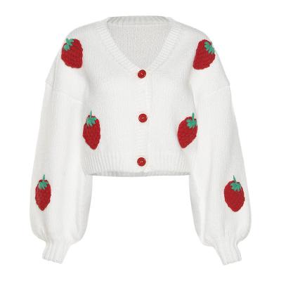 China Breathable Europe and America Strawberry Women's V-Neck Design New Fashion Autumn/Winter 2022 Knitted Cardigan Long Sleeve Sweater for sale