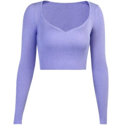 China Breathable Europe and the United States 2022 autumn new slim sexy knit solid color peach baited collar cropped women's sweater for sale