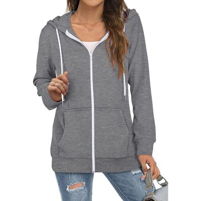 China Viable Recommend Soft Gray Lightweight Casual Zipper Up Hoody Sweatshirts Hoodies For Women for sale