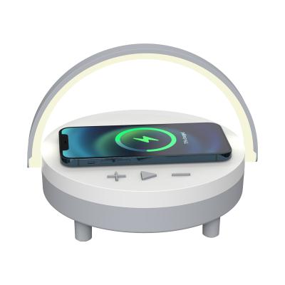 China MP3/MP4 player 2022 trending products 3 in 1 fast charger table lamp bedside music wireless table lamp with wireless charger for sale