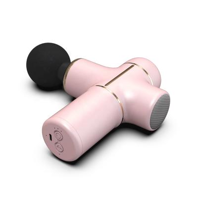 China New Trends 2021 Mini Body Muscle Massager Gun Speaker 3 Speed ​​4 Electric Head Fascia Gun Portable Speaker for sale