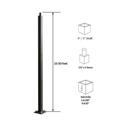 China Pole 5 Inch Wide Square 25FT Steel Light Pole For Street Lamp, Spotlight, Area Shoe Box Light for sale