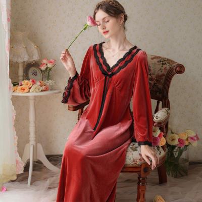 China French Royal New Style Women's Long Sleeve Gold Velvet Autumn And Winter QUICK DRY Nightgown Loose Long Warm Tracksuit Homewear for sale