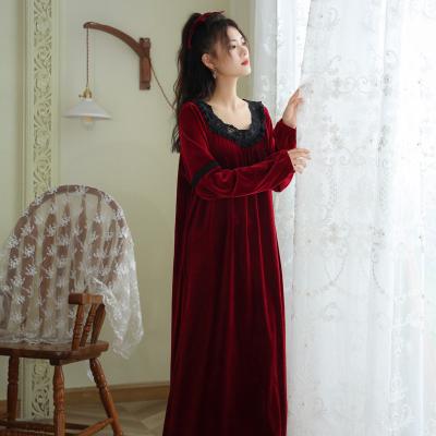 China Winter Nightgown External Wear Long Robe Gold Warm Pajamas Court Style Fleece Lined Long Sleeve QUICK DRY Velvet Loose Plus Size Homewear for sale